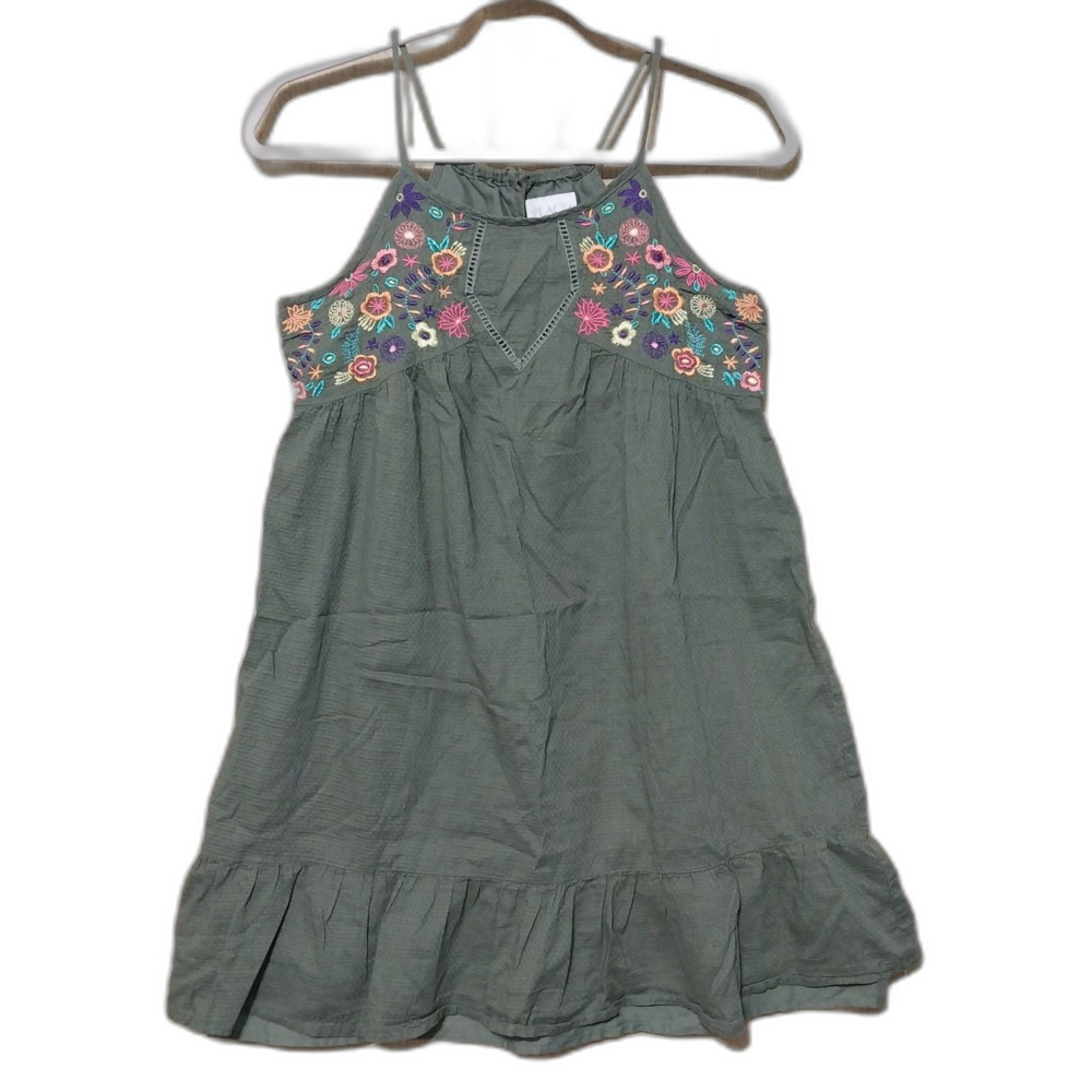 The Children's Place Olive Green Embroidered Floral Sundress